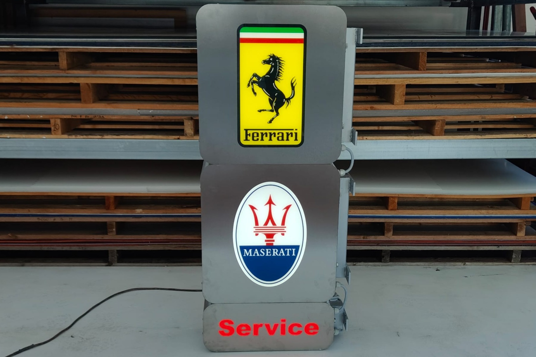 Double-Sided Illuminated Ferrari and Maserati Service Sign