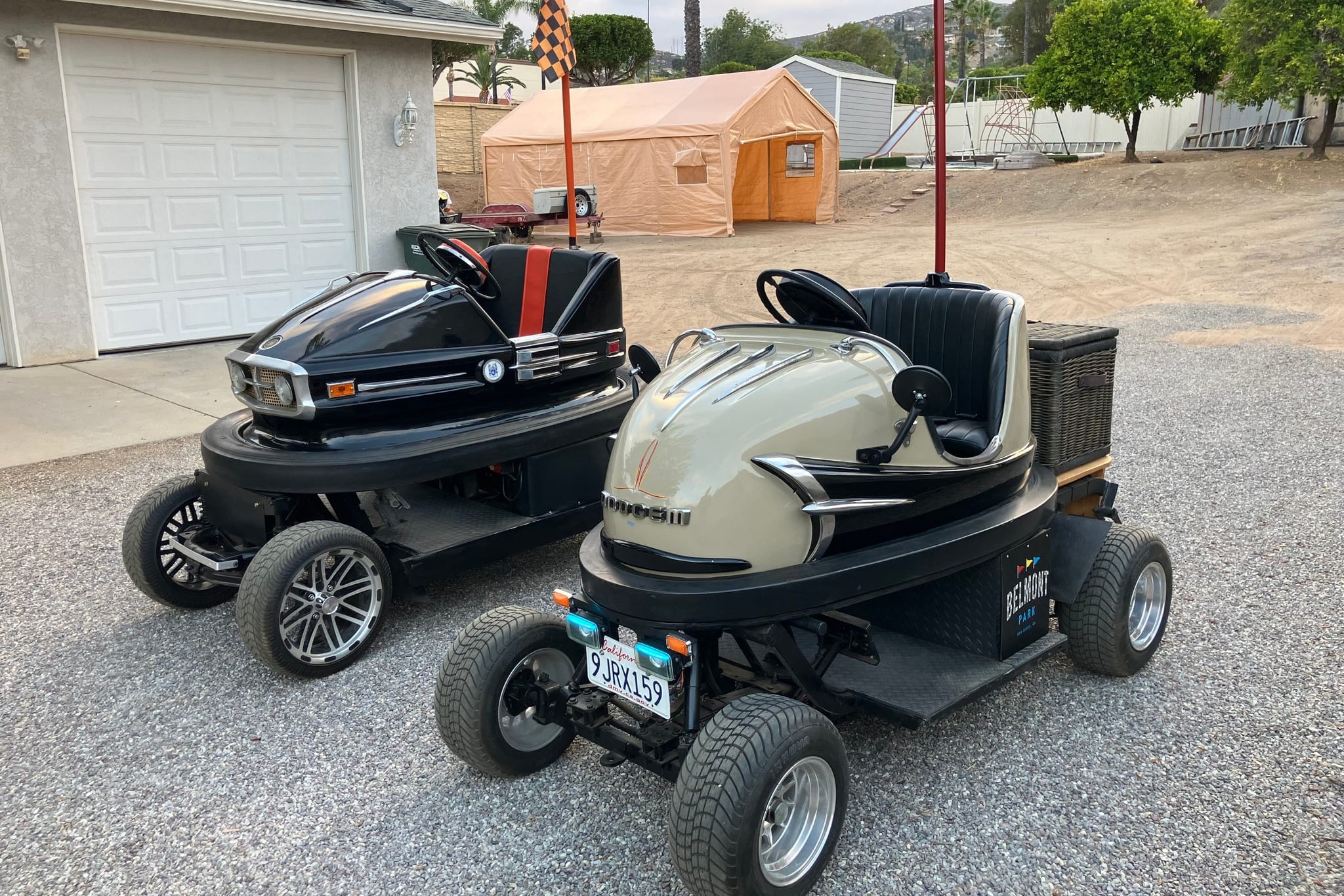 No Reserve: Dodgem and Lusse Bumper Car-Bodied E-Z-GO & Yamaha Golf Carts